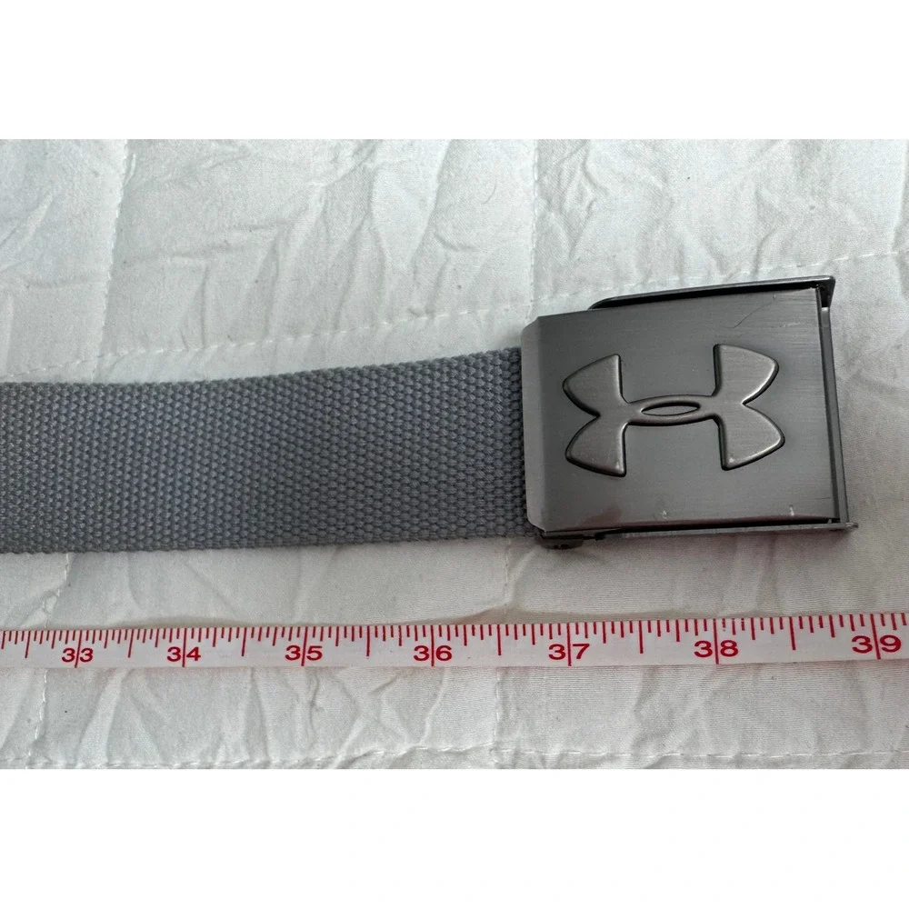 Under Armour Gray Webbed Canvas Golf Belt Metal Logo Buckle Adjustable M/L